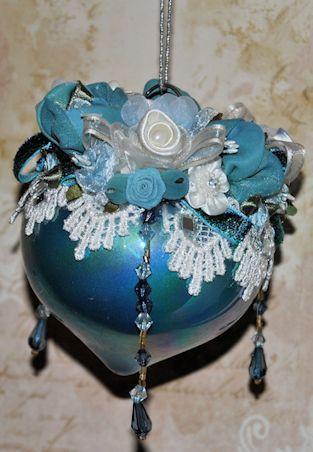 Blue Top Victorian Christmas Holiday Glass Ornament-Roses And Teacups