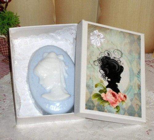 Blue Victorian Cameo Soap Favor in Gift Box-Roses And Teacups