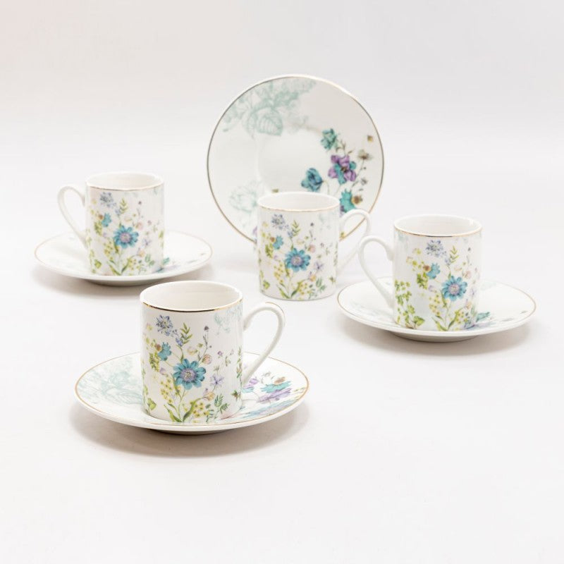 Blue Wild Floral Demi Teacups Tea Cups and Saucers for Children or Espresso Set of 4 Gift Boxed-Roses And Teacups