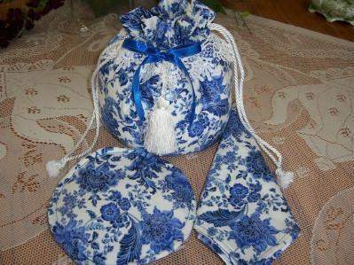 Blue and White Tea Cup Carrier Tote-Roses And Teacups