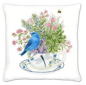 Bluebird on Tea Cup Accent Pillow-Roses And Teacups