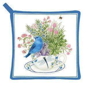 Bluebird on Tea Cup Potholder-Roses And Teacups