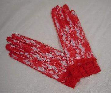 Bold Red Lace Gloves with Ruffles Perfect for Red Hat Tea Parties and Dress Up Fun