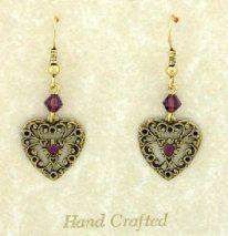 Brass Filigree Hearts Earrings