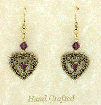 Brass Filigree Hearts Earrings-Roses And Teacups