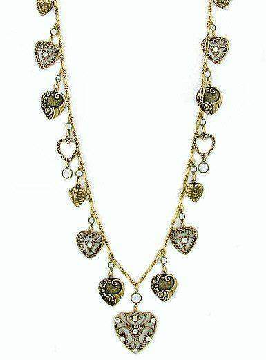 Brass Filigree Hearts Necklace-Roses And Teacups