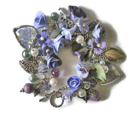 Broken China Jewelry Violets Bracelet