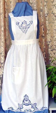 Burano Style White Lace Cotton Apron-Roses And Teacups