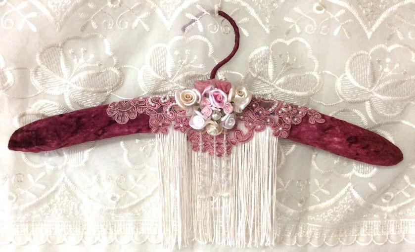 Burgandy Beaded Lace Hanger-Roses And Teacups