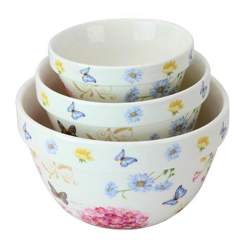 Butterflies and Hydrangeas Porcelain Mixing Bowls Set of 3-Roses And Teacups