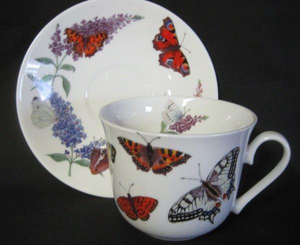 Butterfly Garden English Bone China Tea Cups Set of 2-Roses And Teacups