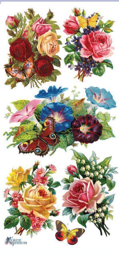 Butterfly Roses Victorian Floral 2 Sheets of Stickers