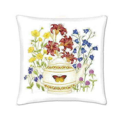 Butterfly Teapot Accent Pillow-Roses And Teacups