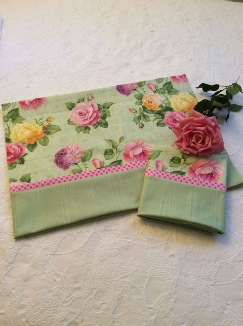 Cabbage Roses Pillow Cases Set of 2-Roses And Teacups