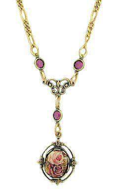 Cameo Jewelry Porcelain Vintage Rose Drop Necklace