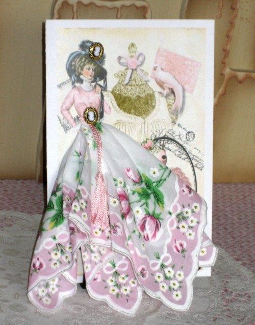 Cameo Rose Victorian Lady Any Occasion Hanky Card-Roses And Teacups
