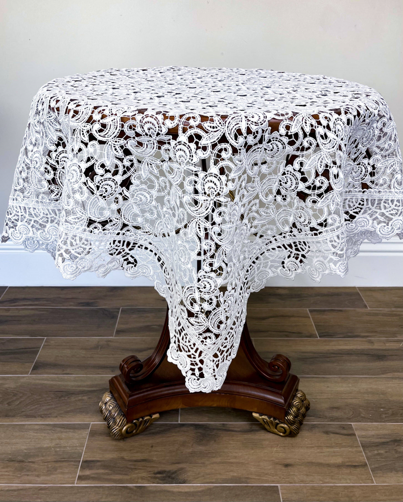 Carissa Battenberg Lace Table Topper-Roses And Teacups