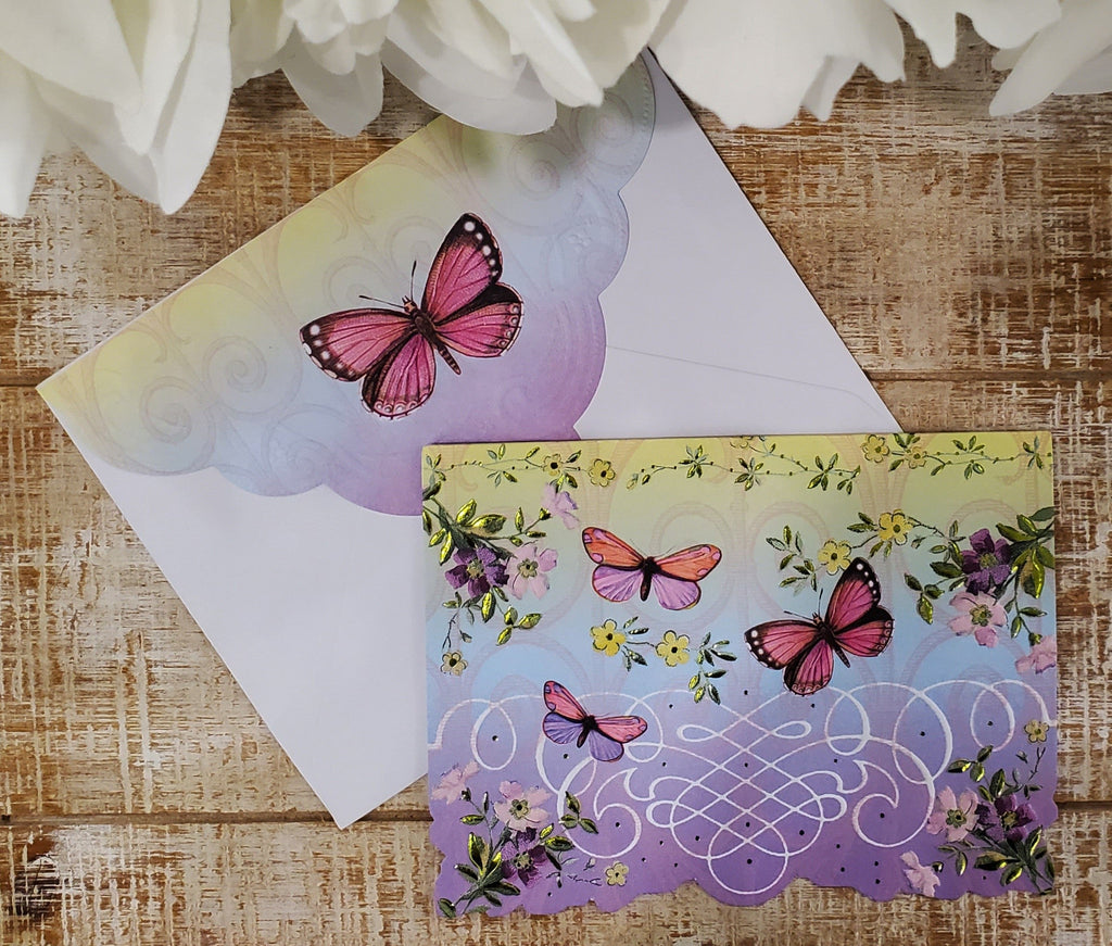 Carol Wilson Charlottes Butterflies Note Cards Portfolio-Roses And Teacups