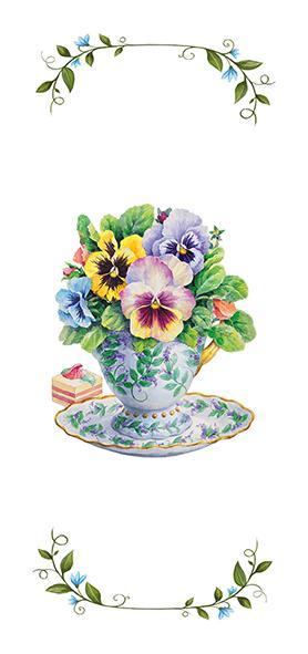 Carol Wilson Fine Arts Tea Towel Pansy Teacup-Roses And Teacups