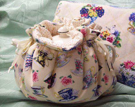 Carol Wilson Large Print Cream Tea Cup Fabric 6-Cup Tea Cozy-Roses And Teacups