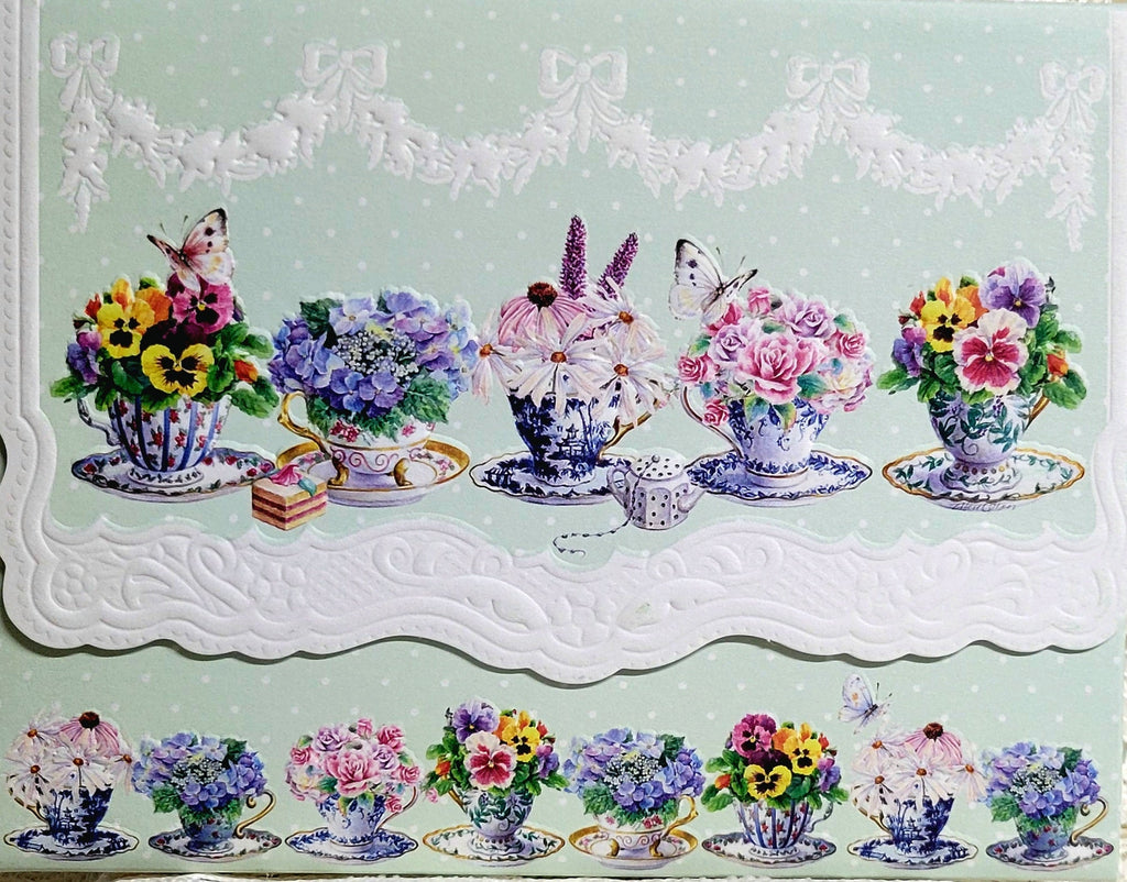 Carol Wilson Pansy Teacups Note Card Portfolio-Roses And Teacups