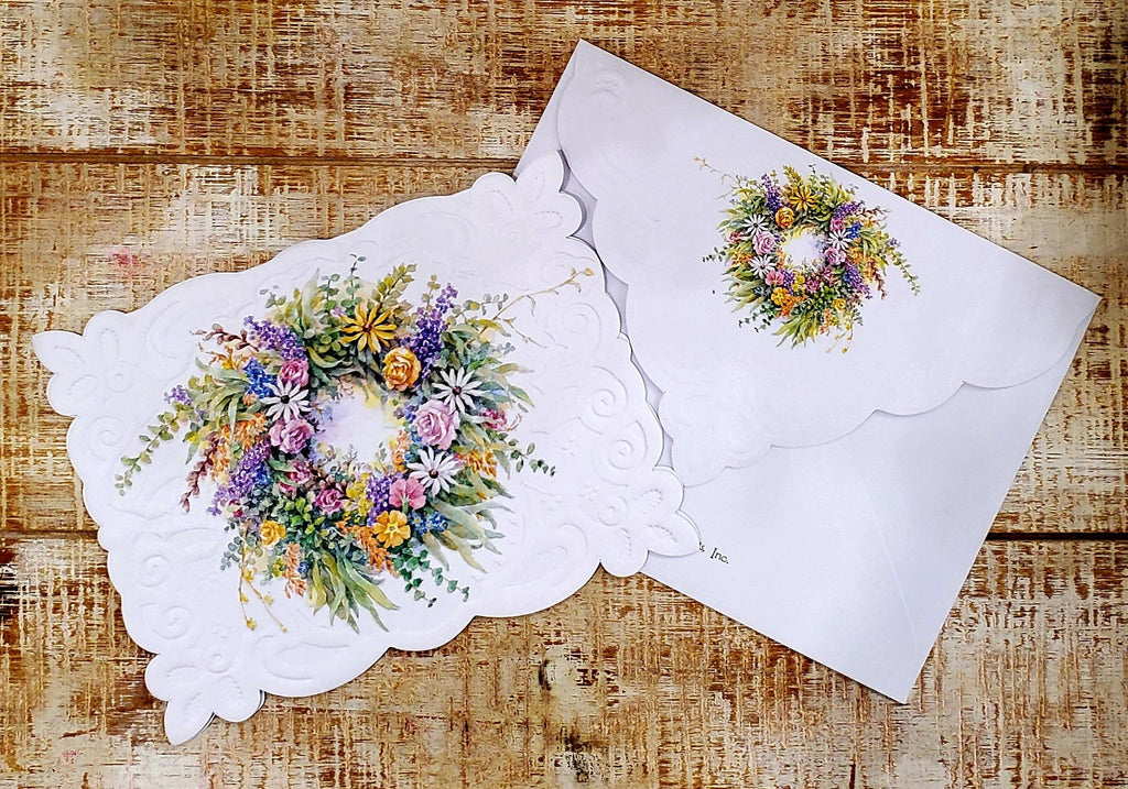 Carol Wilson Spring Wreath Note Card Portfolio - Limited Supply!-Roses And Teacups