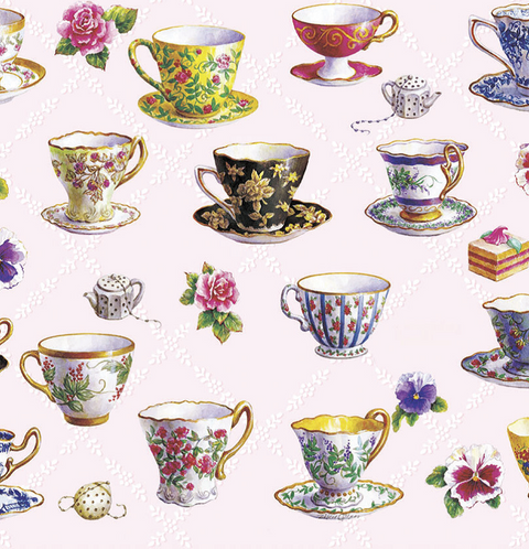 Carol Wilson Tea Cups Hardcover Memo Pad with Designer Pen Carol's Rose Garden-Roses And Teacups