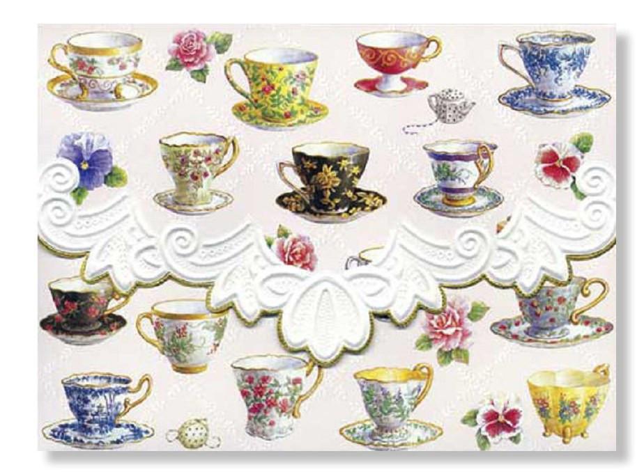 Carol Wilson Teacups Note Card Portfolio-Roses And Teacups