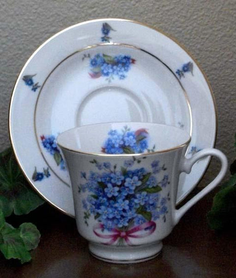 Catherine Porcelain Tea Cup and Saucer Set of 2 - Forget Me Not