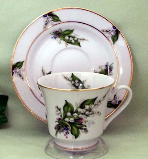Catherine Porcelain Tea Cup and Saucer Set of 2 - Lily of the Valley