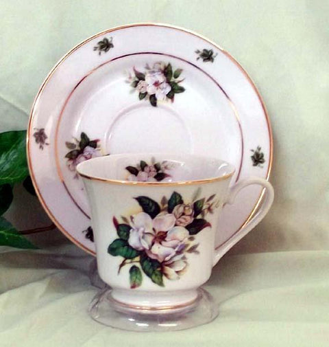 Catherine Porcelain Tea Cup and Saucer Set of 2 - Magnolia-Roses And Teacups