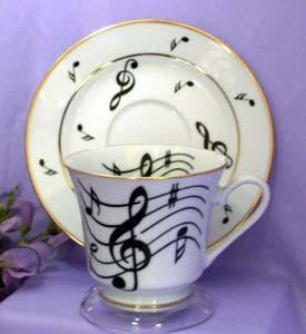 Catherine Porcelain Tea Cup and Saucer Set of 2 - Musical Note-Roses And Teacups