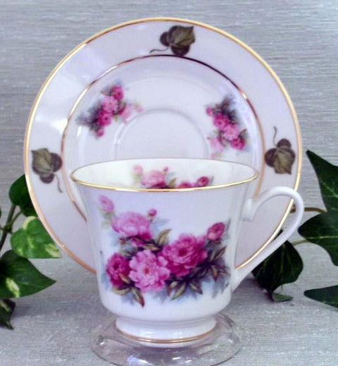 Catherine Porcelain Tea Cup and Saucer Set of 2 - Peony