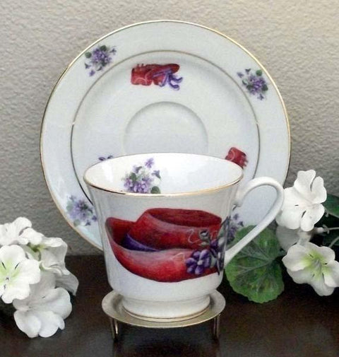 Catherine Porcelain Tea Cup and Saucer Set of 2 - Red Hat
