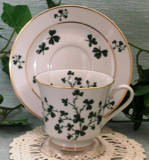 Catherine Porcelain Tea Cup and Saucer Set of 2 - Shamrock-Roses And Teacups