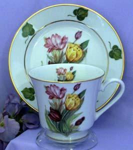 Catherine Porcelain Tea Cup and Saucer Set of 2 - Tulips