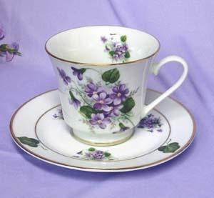 Catherine Porcelain Tea Cup and Saucer Set of 2 - Wayside Pansy