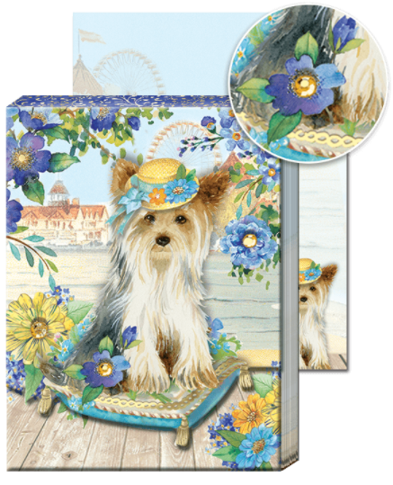 Charlie The Yorkie Posh Pocket Note Pad-Roses And Teacups