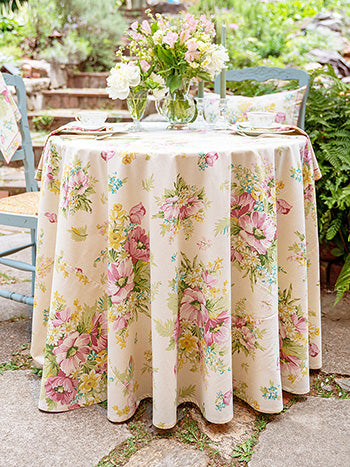 Charming Cream Round Floral Tablecloth