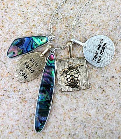 Charming Turtle Beach Abalone Themed Necklace