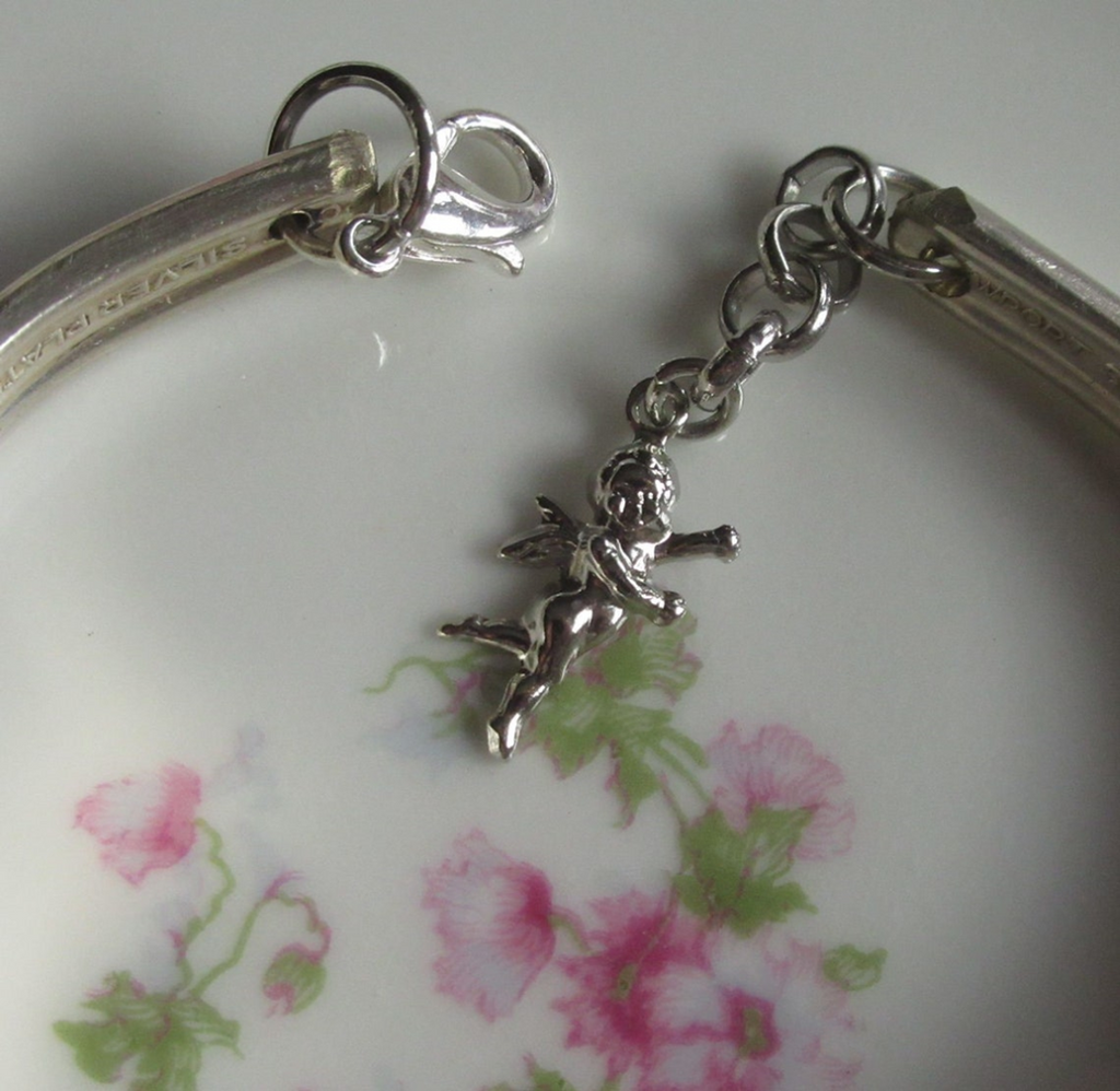 Cherished Cherub Broken China Spoon Bracelet - One of a Kind!-Roses And Teacups