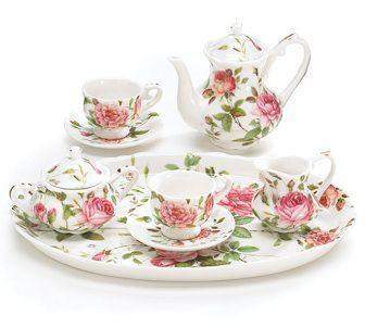 Children's Saddlebrooke Pink Roses Porcelain Tea Set-Roses And Teacups