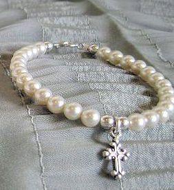 Child's Pink Pearl Bracelet - Cross - Only One Available