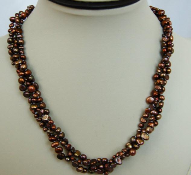 Chocolate Pearl 3 Strand Necklace F209-Roses And Teacups