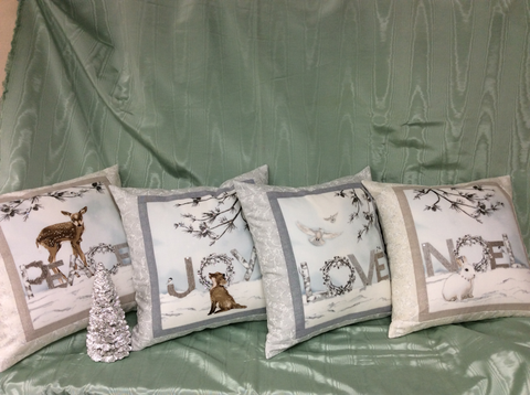 Christmas Accent Pillow with Swarovski Crystals - Joy-Roses And Teacups
