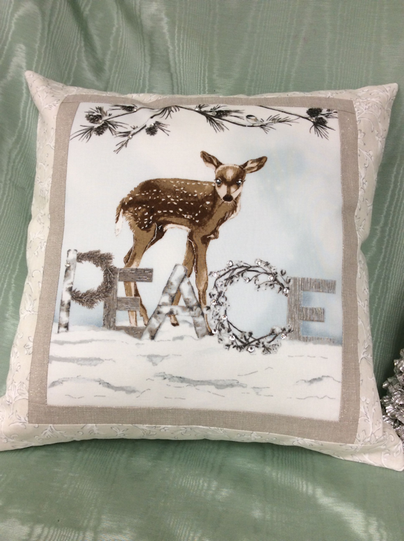 Christmas Accent Pillow with Swarovski Crystals - Peace-Roses And Teacups