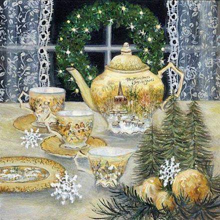 Christmas Joys Susan Rios Keepsake Art 8x8-Roses And Teacups