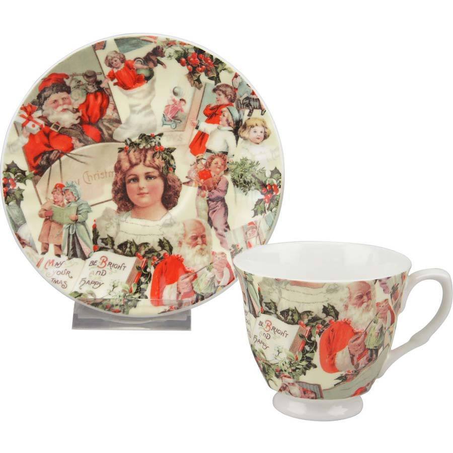 Christmas Santa and Children Fine Bone China Teacup and Saucer-Roses And Teacups