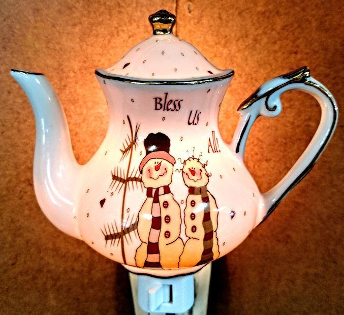 Christmas Snowman Porcelain Teapot Nightlight-Roses And Teacups