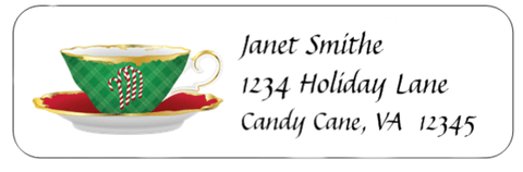 Christmas Tea Cup Return Address Labels-Roses And Teacups
